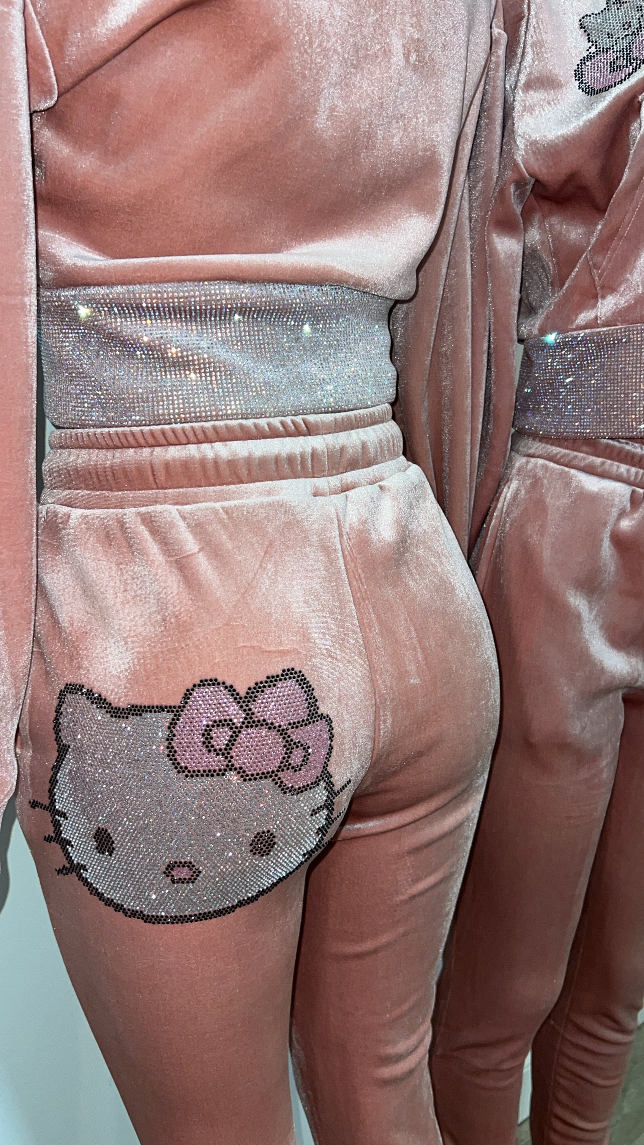 Pink bling kitty jogger set