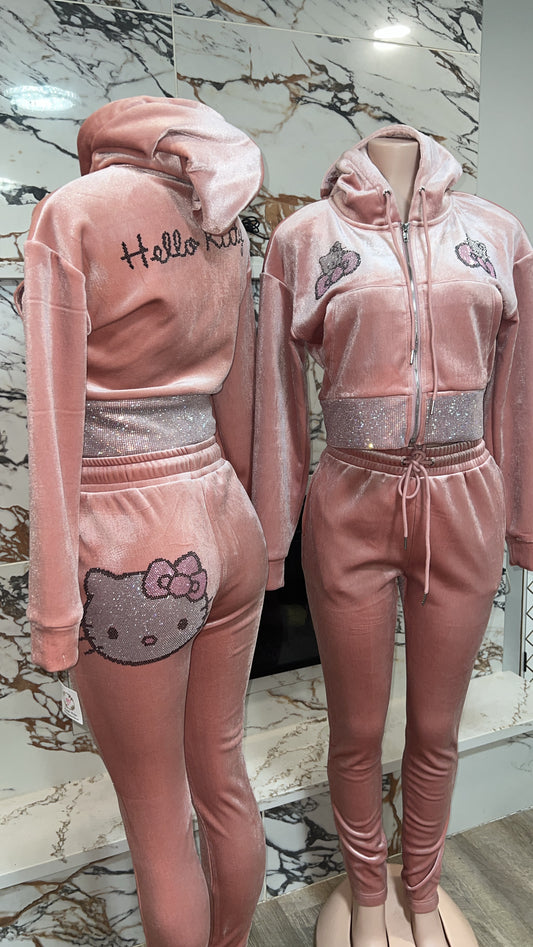 Pink bling kitty jogger set
