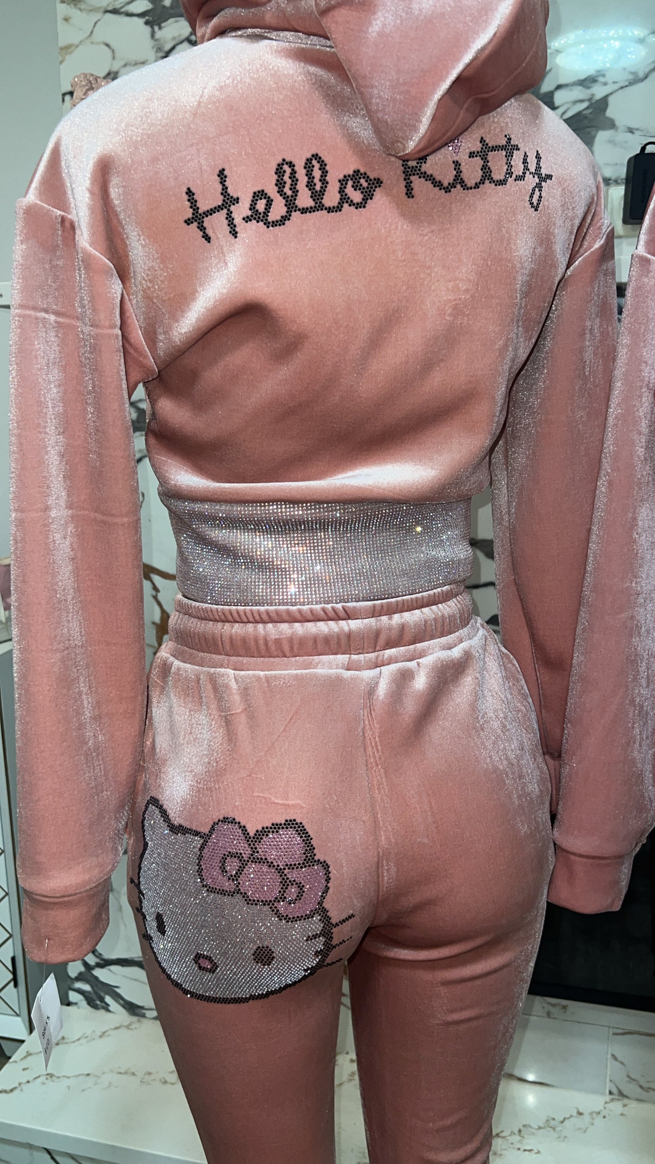 Pink bling kitty jogger set